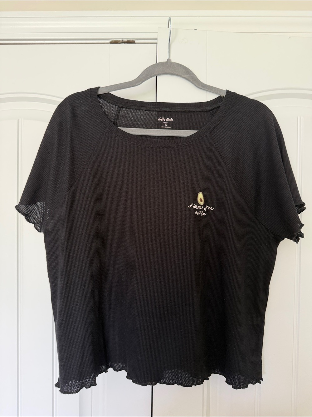 Gilly Hicks Black Short Sleeve Tee with Avocado Patch